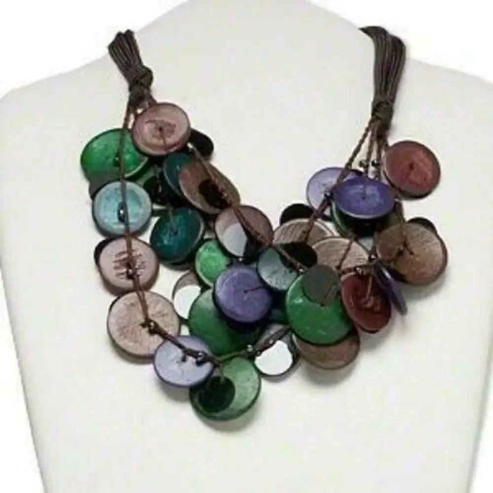 Handmade Tropical Coconut Palm Tree Multi-Strand Necklace